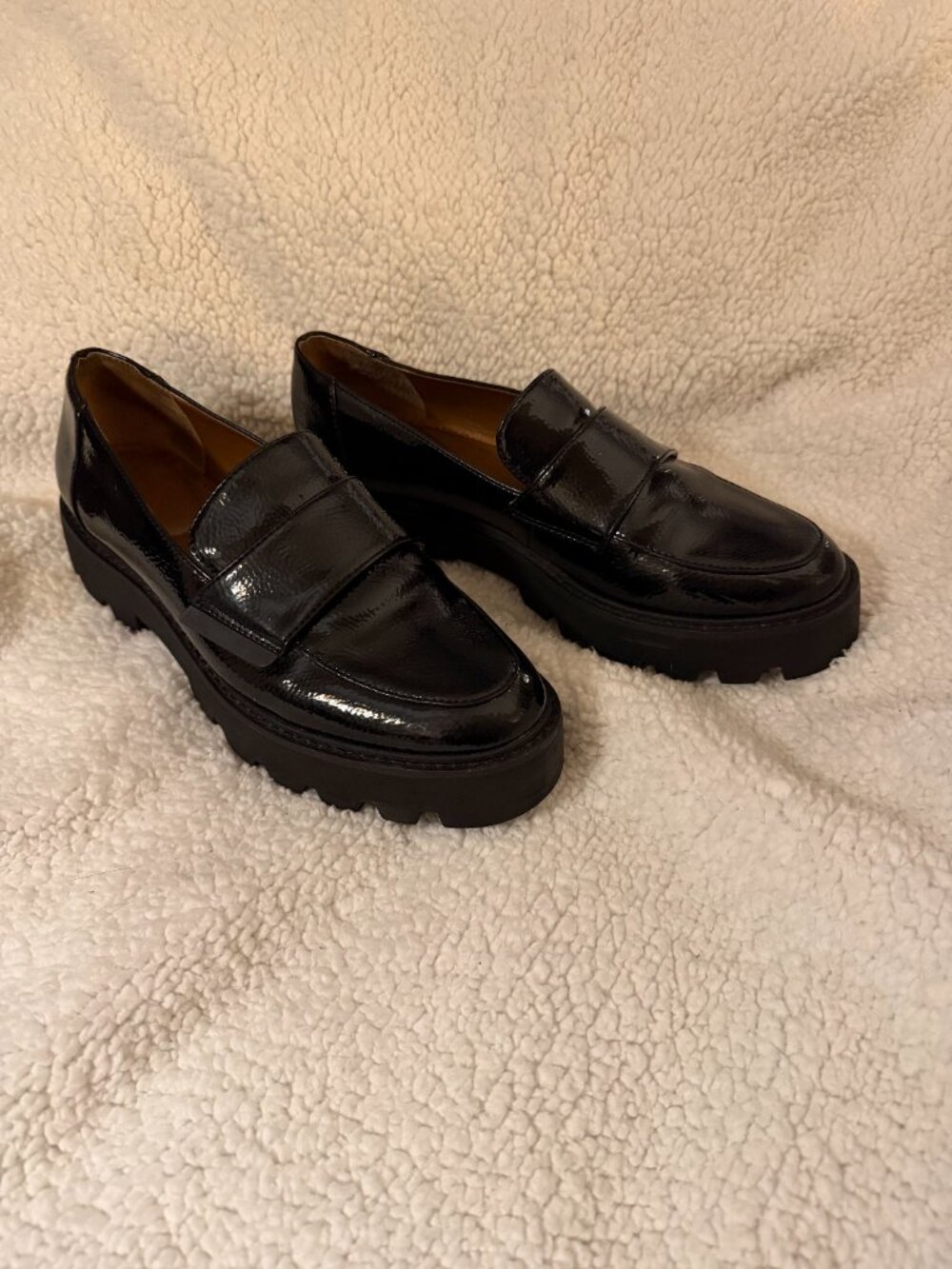 Franco Sarto Black Patent Leather Platform Loafers